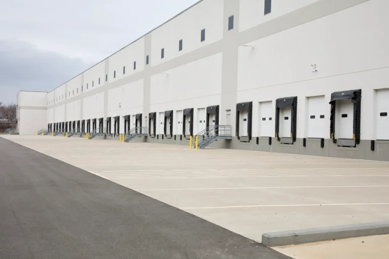 Row of loading dock doors at a distribution warehouse